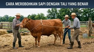 cara merobohkan sapi dengan tali yang benar