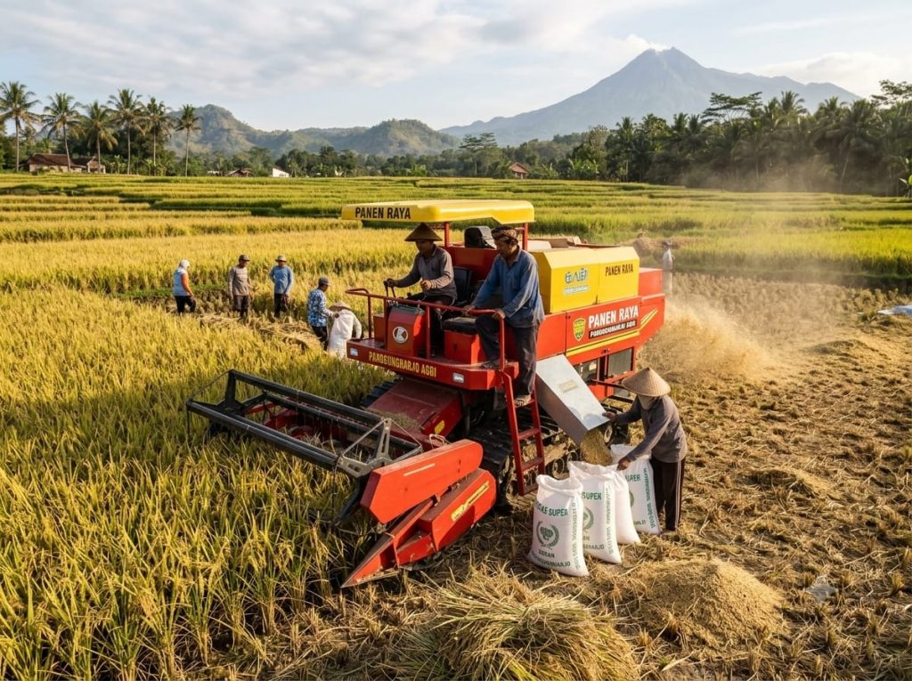 hasil perontokan padi pakai mesin