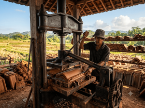proses mencetak genteng tanah liat